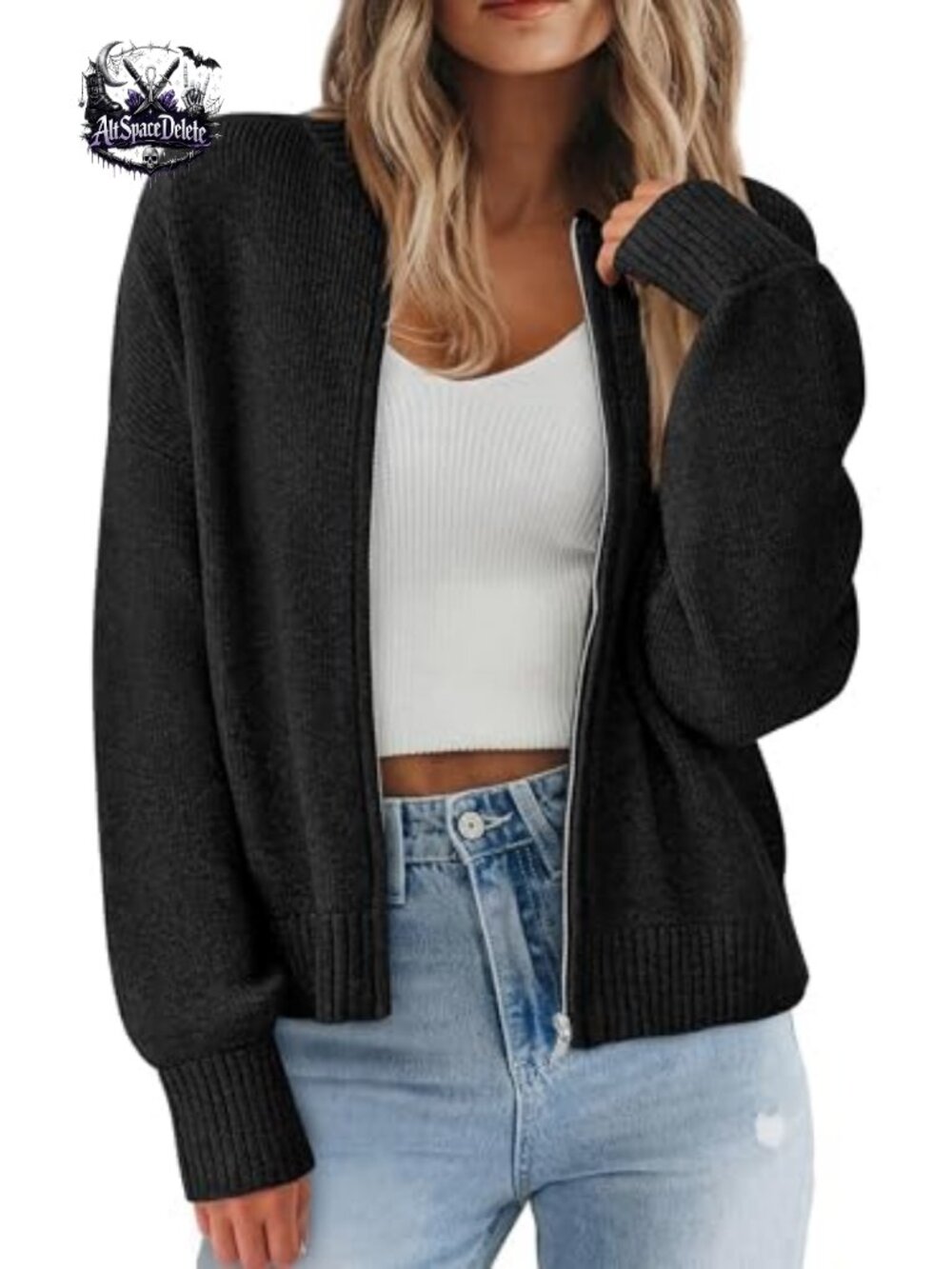 Chunky Knit Zip Up Cardigan Sweater Women Loose Open Front Fall Layer